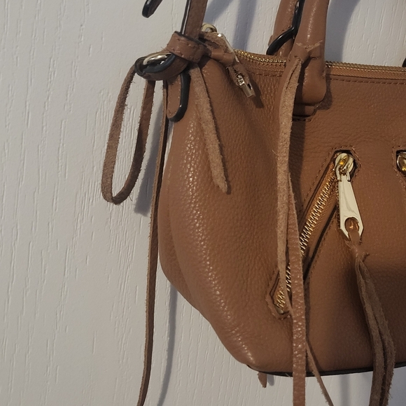 Rebecca Minkoff Purse 10 x 6 Micro Moto Satchel Camel Leather Fringe Crossbody - Picture 6 of 11